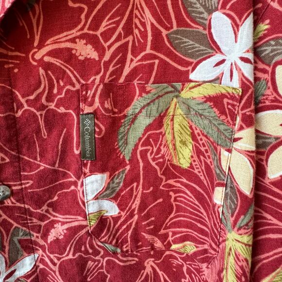 Columbia Men’s 2XT Linen Cotton Hawaiian Shirt Red Floral Aloha Button Front EUC - Picture 3 of 8
